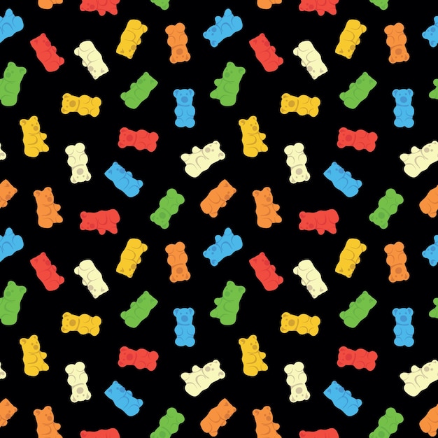 Colorful repetitive pattern background of gummy candies in a shape of bears made of simple drawings