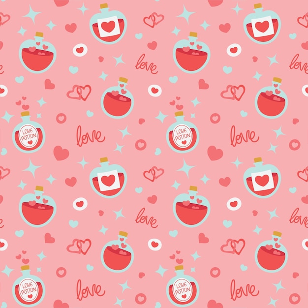 Colorful repetitive pattern background of love and relationship, Valentine's day love potions