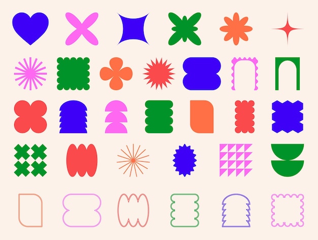 colorful retro groovy and boho geometric shapes vector frames