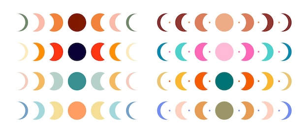 Vector colorful retro moon phases vector graphic print