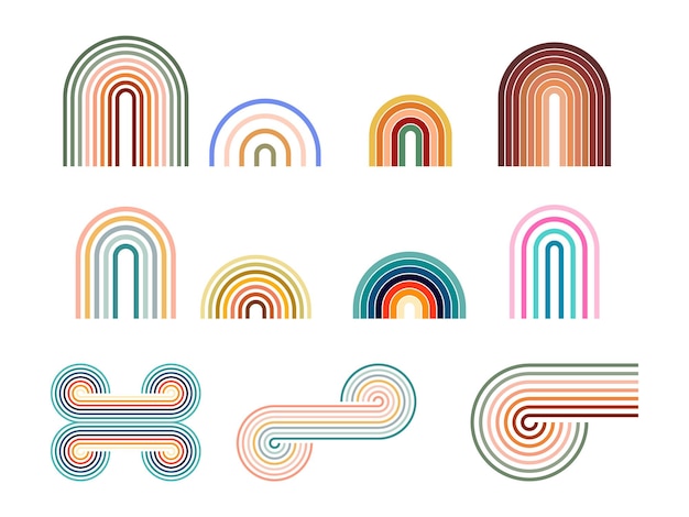 Colorful retro rainbow shapes and geometric stripy clipart