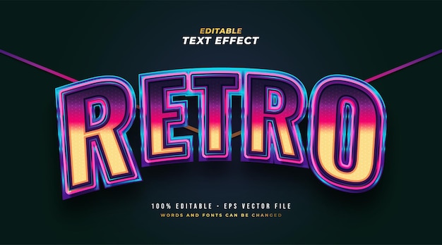 Colorful Retro Text Style with 3D and Curved Effect. Editable Text Style Effect