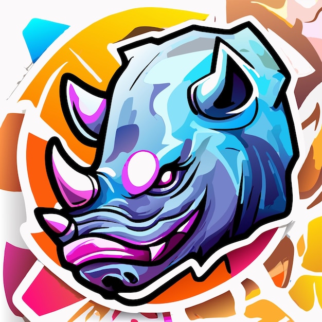 Colorful rhino hand drawn flat stylish cartoon sticker icon concept isolated illustration