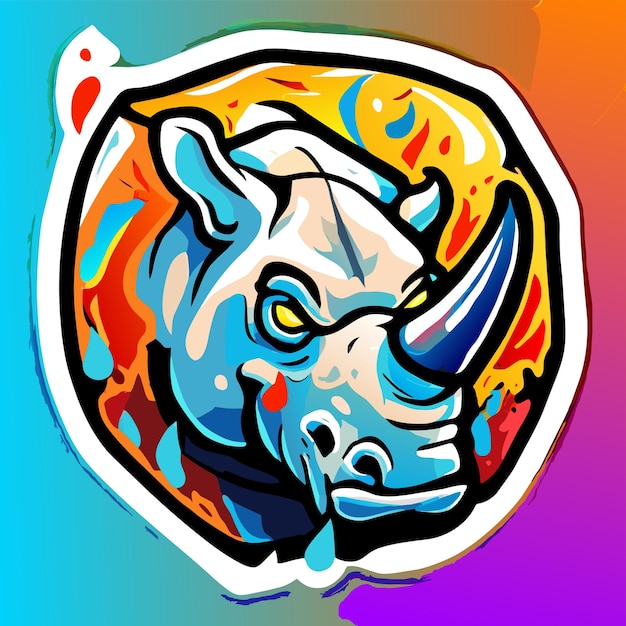 Vector colorful rhino hand drawn flat stylish cartoon sticker icon concept isolated illustration