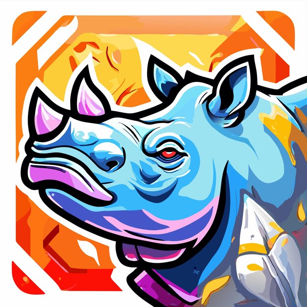 Вектор Красочный носорог, нарисованный рукой, плоский стильный мультфильм, наклейка, икона, концепция, изолированная иллюстрация