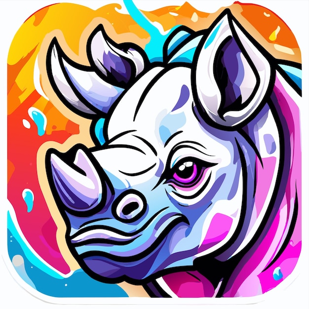 Vector colorful rhino hand drawn flat stylish cartoon sticker icon concept isolated illustration