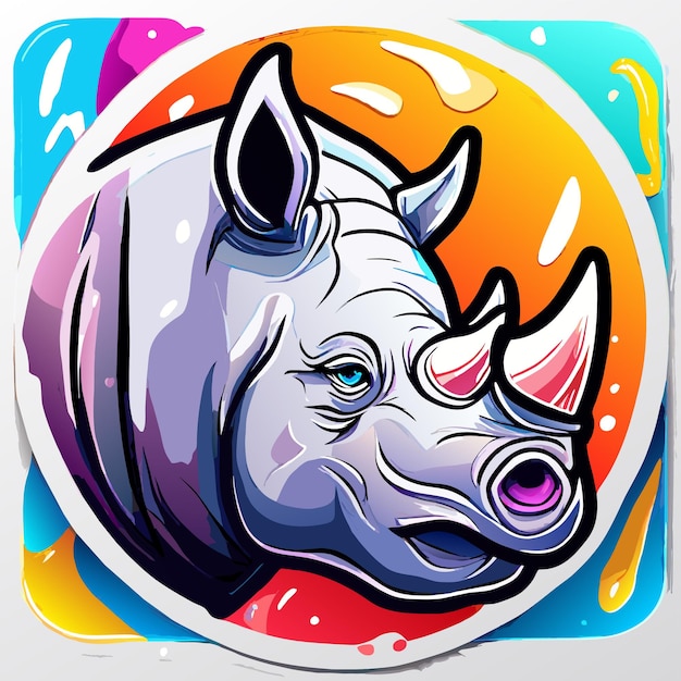 Colorful rhino hand drawn flat stylish cartoon sticker icon concept isolated illustration