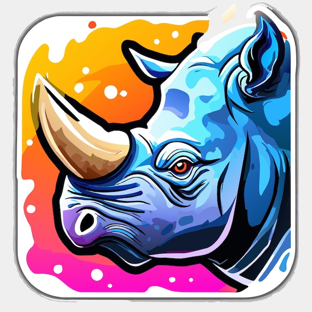 Vector colorful rhino hand drawn flat stylish cartoon sticker icon concept isolated illustration
