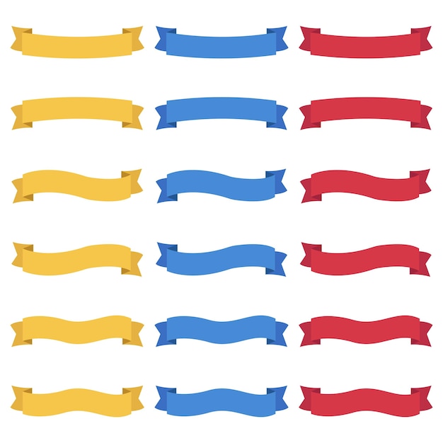 Colorful ribbon of different shapes in three colors - yellow, blue, red.