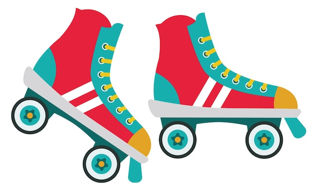 Vector colorful roller skates pair of shoes for skating retro model rollerblades skating shoes