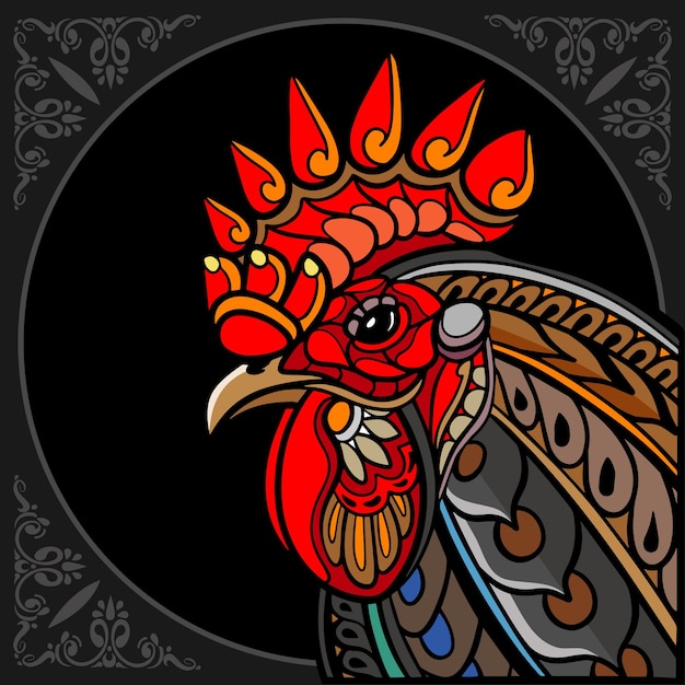 Vector colorful rooster mandala arts isolated on black background