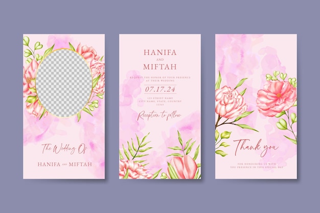 Vector colorful rose flowers wedding instagram story template