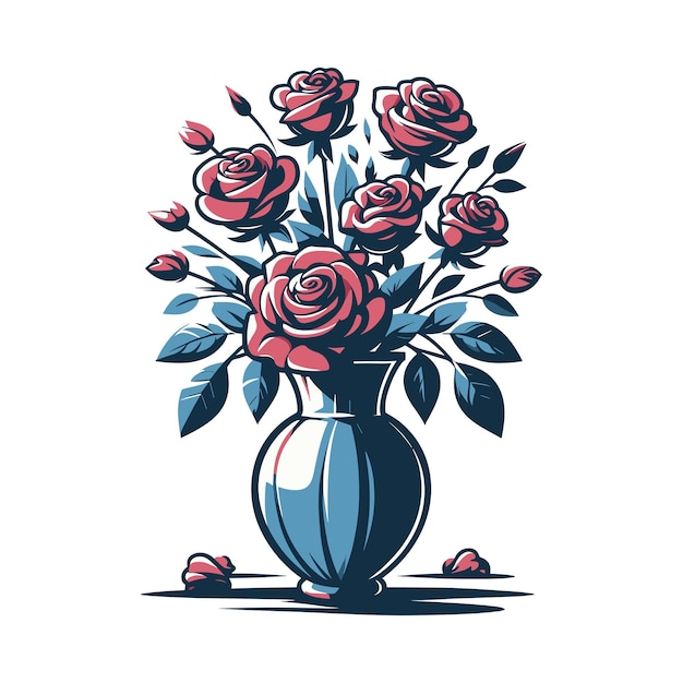 Colorful roses flower in a vase vector illustration cute spring flowers bouquet of roses