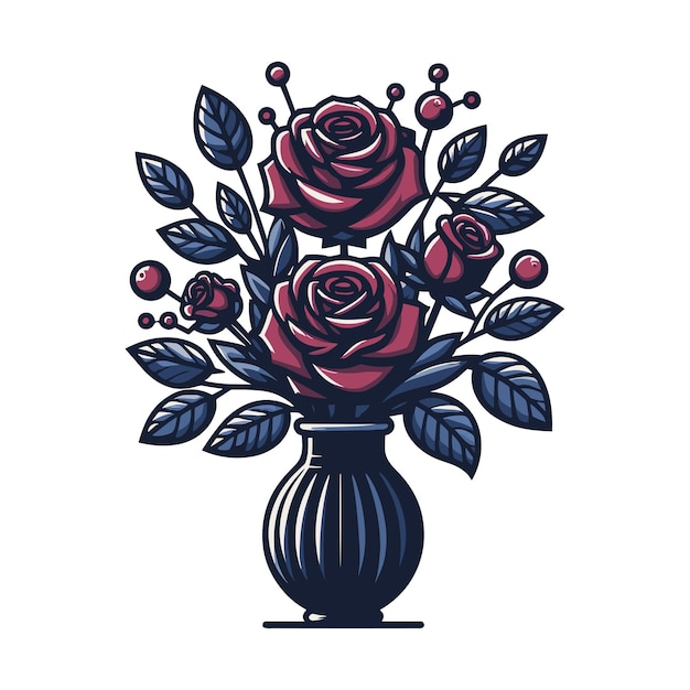 Colorful roses flower in a vase vector illustration cute spring flowers bouquet of roses