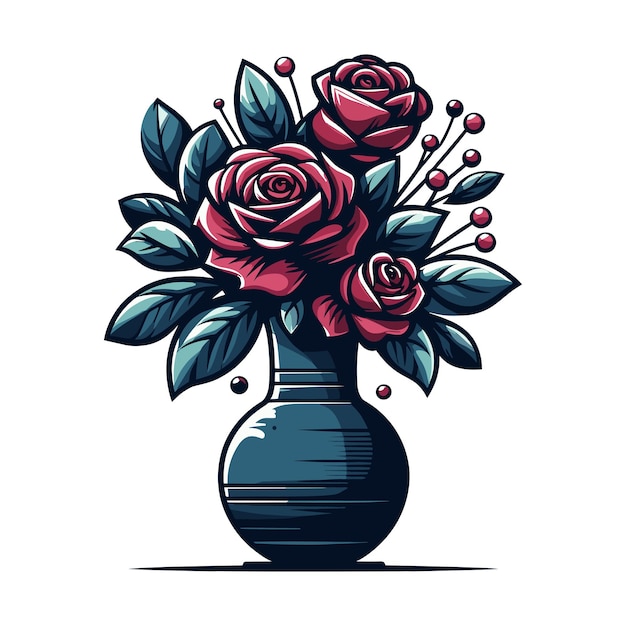 Colorful roses flower in a vase vector illustration cute spring flowers bouquet of roses