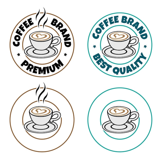 Colorful Round Coffee and Heart Icon with Text Set 6