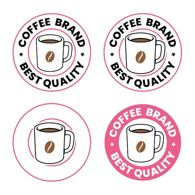 Colorful round coffee mug and bean icons with text set 2