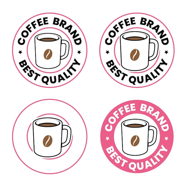 Colorful Round Coffee Mug and Bean Icons with Text Set 2