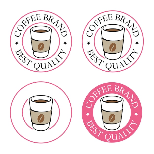 Colorful Round Paper Coffee Cup Icon with Text Set 5