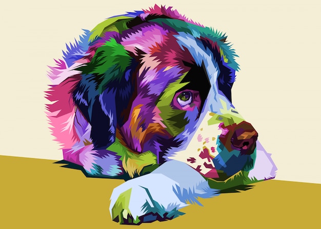 Colorful Saint Bernard dog on pop art style. vector illustration.