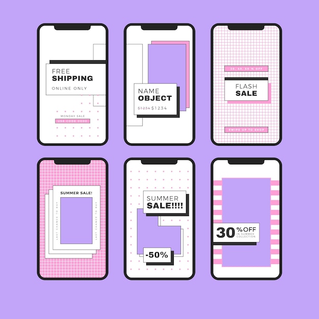 Vettore storie colorate di instagram di vendita