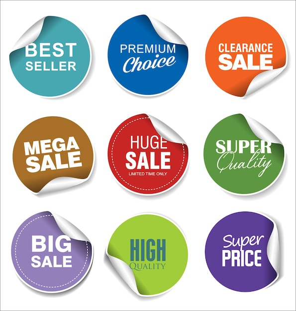 Vector colorful sale stickers illustration collection