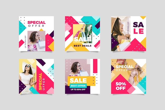 Vector colorful sales instagram post set