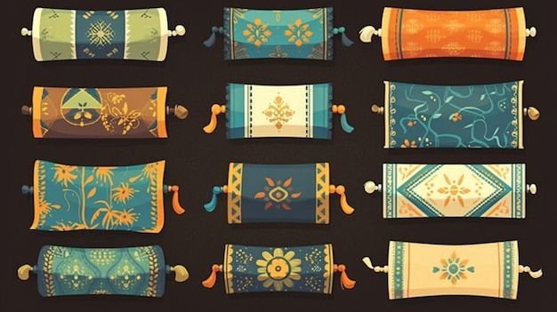 ベクトル カラフルなサリの布は伝統的なモチーフのコレクションを展示します