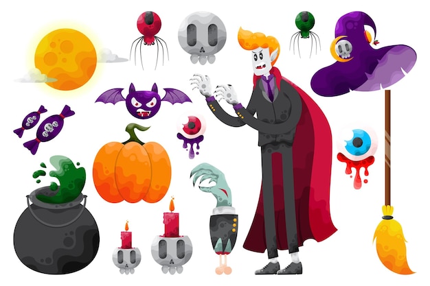 Collezione di elementi colorati spaventosi di halloween