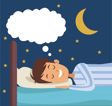 Premium Vector | Colorful scene boy dreaming in bed at night