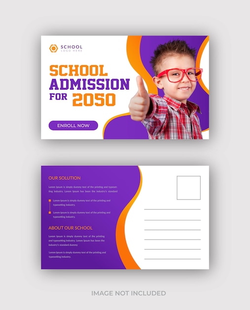 Colorful school admission post card design template