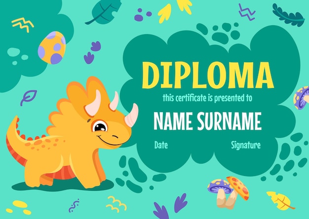 Colorful school and preschool diploma certificate for kids and children in kindergarten