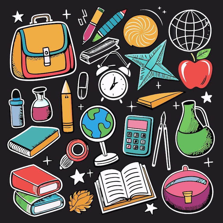 Вектор красочные школьные принадлежности и образовательные иконы back to school essentials