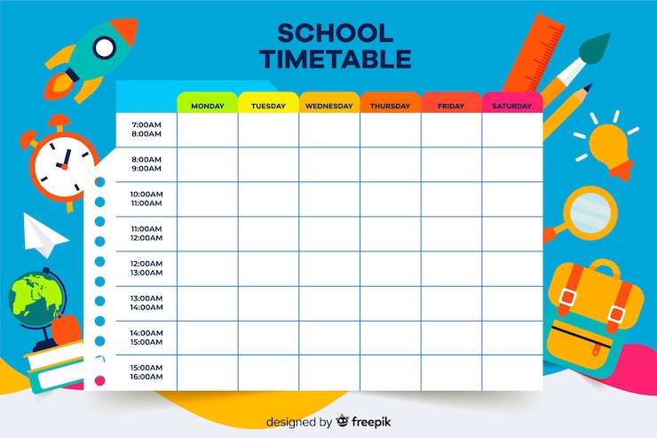 Vector colorful school timetable template flat design