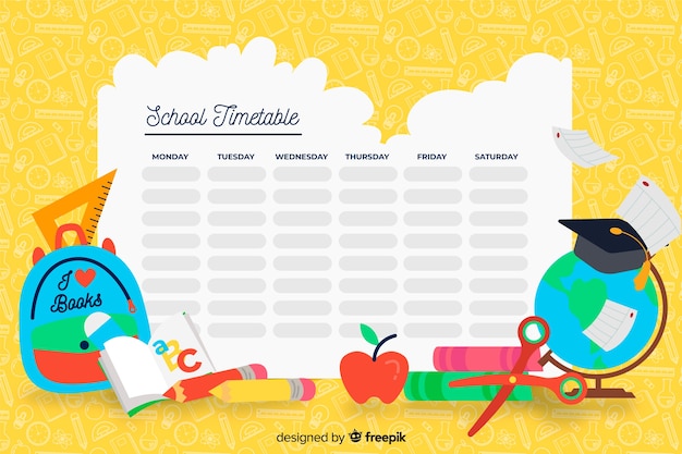 Vector colorful school timetable template flat design