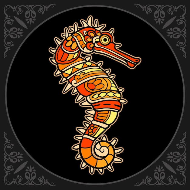 Colorful sea horse mandala arts isolated on black background