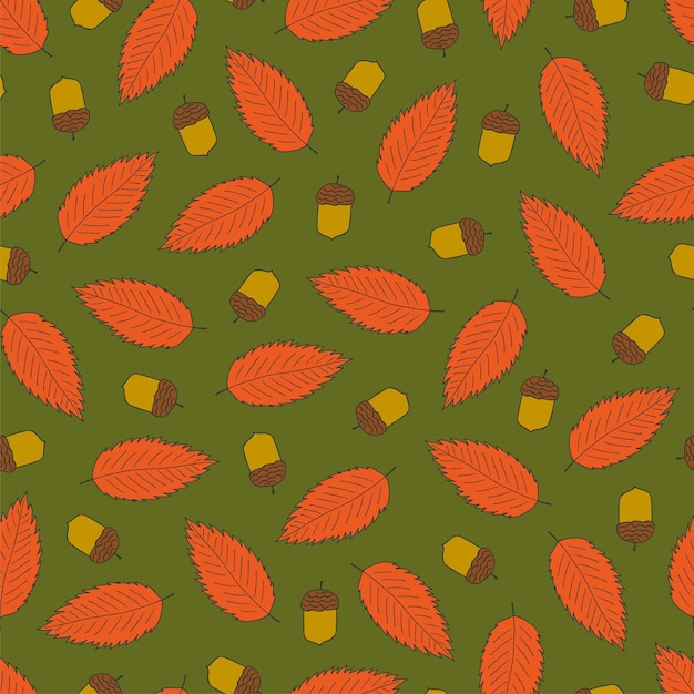 カラフルなシームレスな秋のパターン 手描き落書きデザイン 自然の無限のビンテージ背景