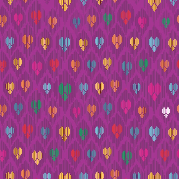 Colorful seamless ethnic pattern with hearts and stripes