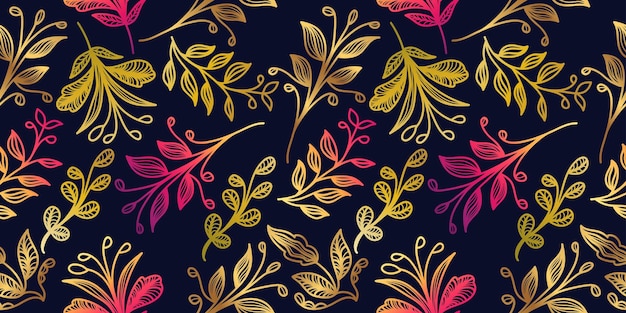 Colorful Seamless Floral Pattern with Gradient Style Exotic Hand Drawn Flower Motif for Fashion Wallpaper Wrapping Paper Background Fabric Textile Apparel and Card Design