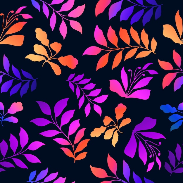 패션 벽지 포장지 배경 패브릭 섬유 의류 및 카드 디자인을 위한 그라데이션 스타일 손으로 그린 꽃 모티브가 있는 다채로운 원활한 플로랄 패턴