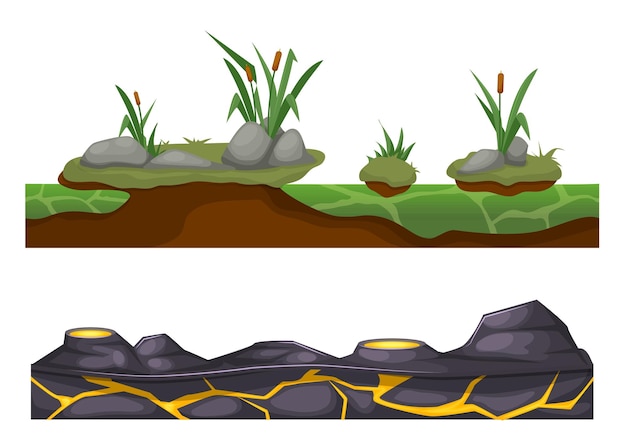 다채로운 원활한 게임 풍경 지형 게임 인터페이스 2D 게임을 위한 풍경 돌이 많은 바위 표면