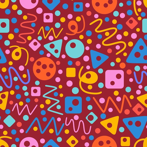 Colorful seamless pattern fun colorful line doodle shape background