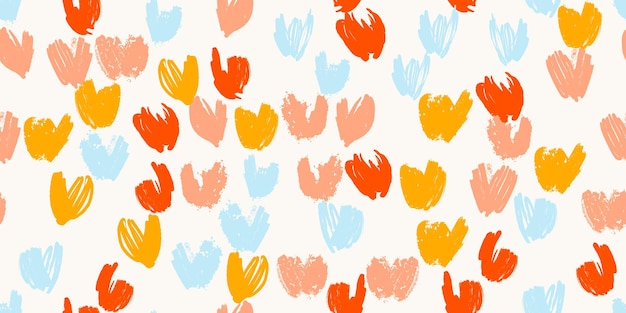 Vector colorful seamless pattern with abstract flowers and hearts vector background illustration print