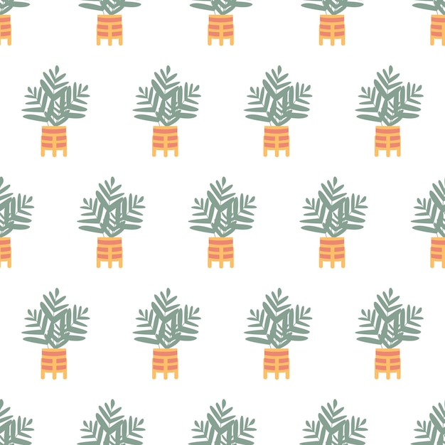 colorful seamless pattern with beautiful houseplants. Flat cartoon vector illustration.