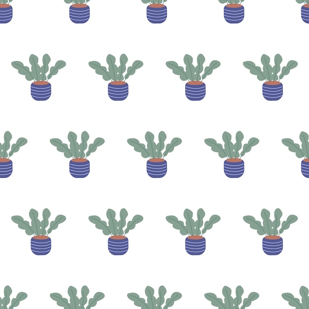 colorful seamless pattern with beautiful houseplants. Flat cartoon vector illustration.