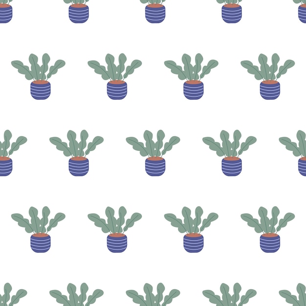 colorful seamless pattern with beautiful houseplants. Flat cartoon vector illustration.