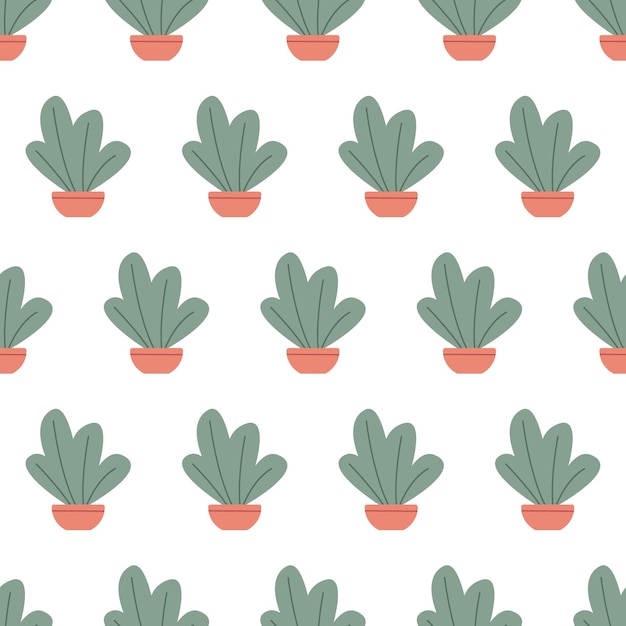 colorful seamless pattern with beautiful houseplants. Flat cartoon vector illustration.