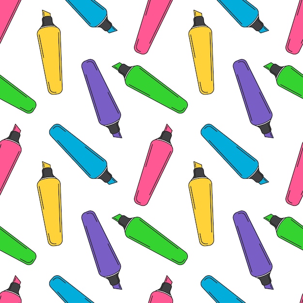 Colorful seamless pattern with bright highlighters. Background with markers.