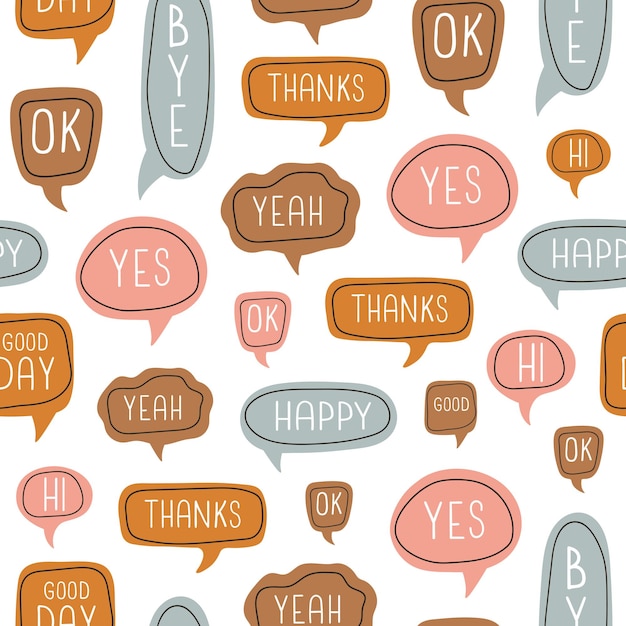 Colorful seamless pattern with cartoon speech bubbles with dialog boxes with phrases