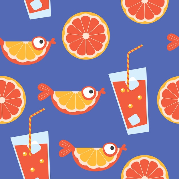 Colorful seamless pattern with citrus and orange juice Vector illustration